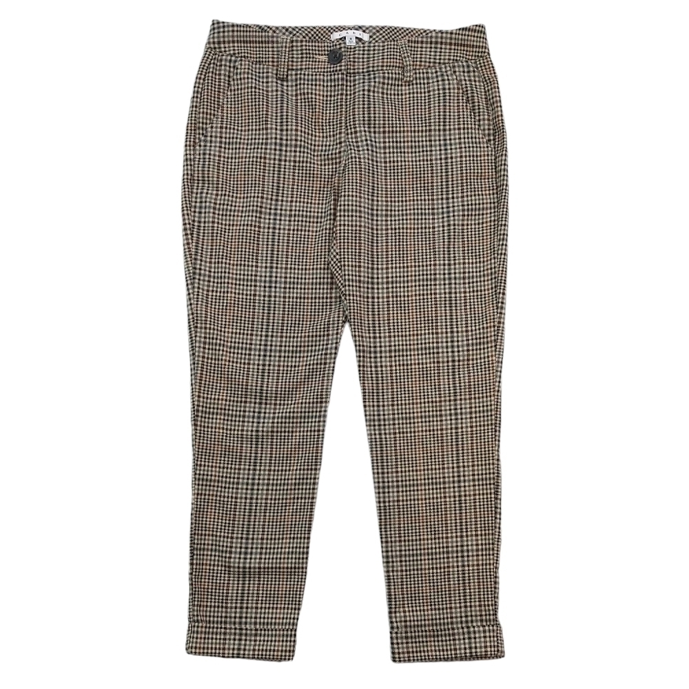 Cabi 573 Down To Earth Plaid Hatter Crop Pants Brown Cuffed Academia Preppy